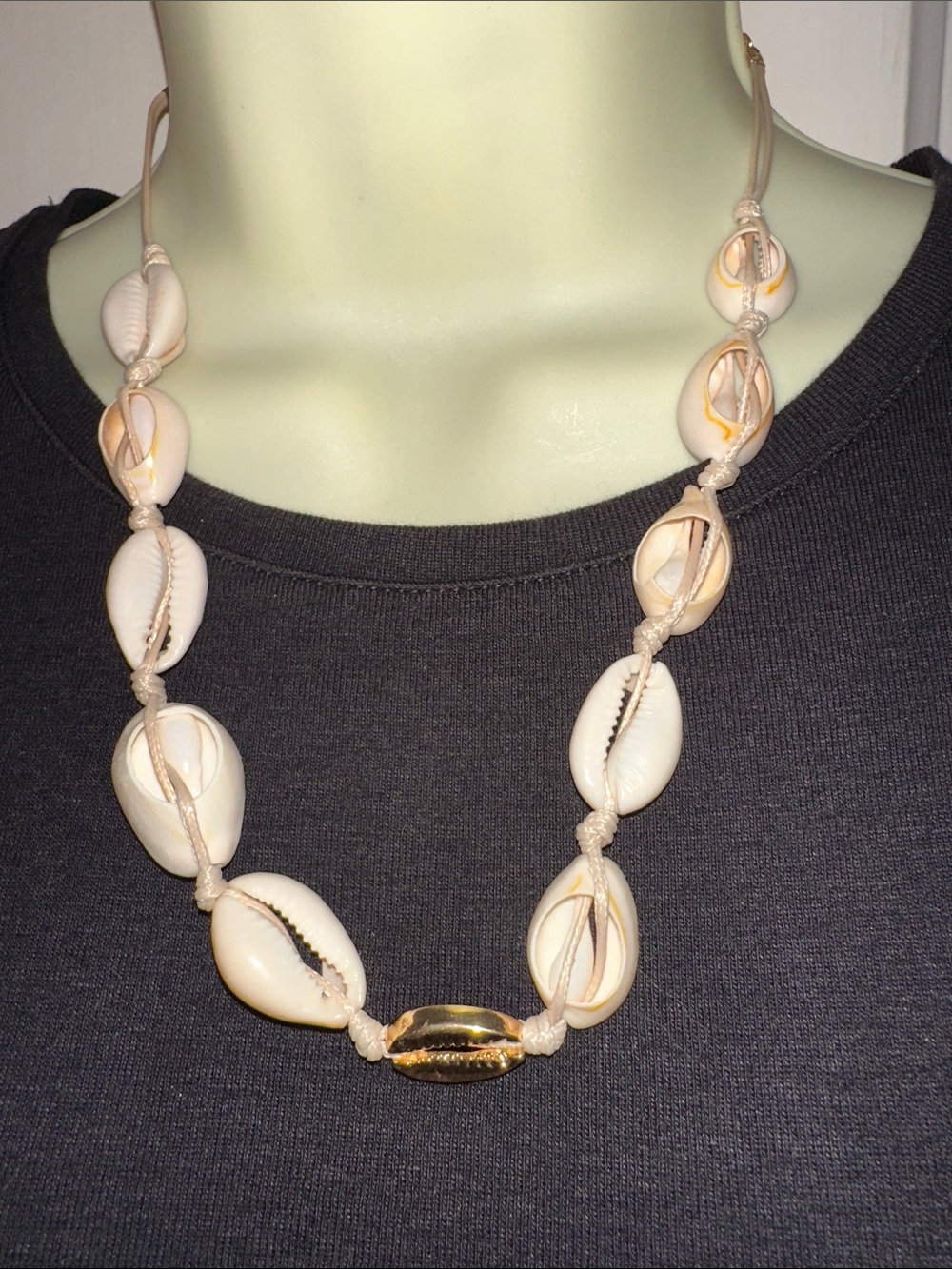 Natural Cowrie Shell Necklace with Gold‎ Accent